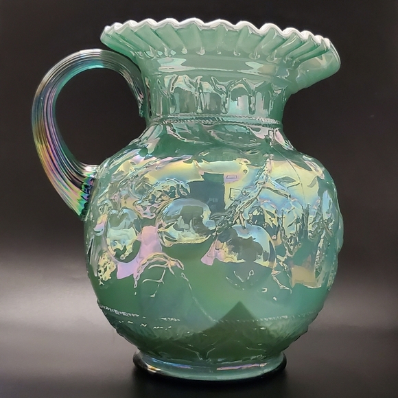Fenton 95th Museum Collection Irredescent Apple Tree Green Overlay Pitcher - Picture 7 of 16